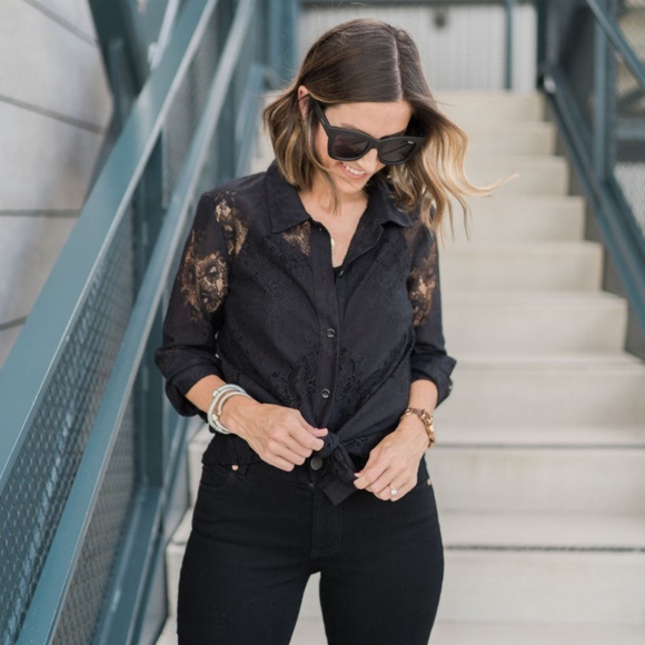 Cabi St. Regis Black Lace Button Up Blouse - Picture 2 of 9